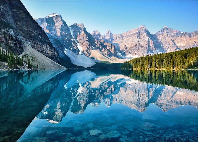 Turquoise lake and mountain reflections in the Canadian Rockies